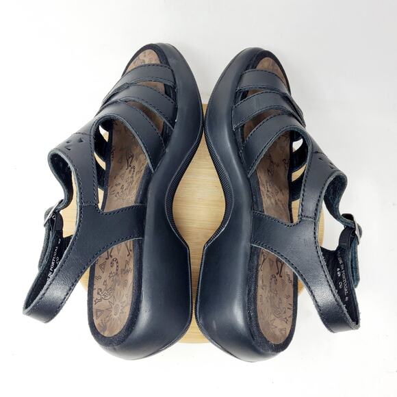 Dansko Shoes Womens 40 Black Leather Platform Clog Sandal T Straps Y2K - Picture 9 of 12